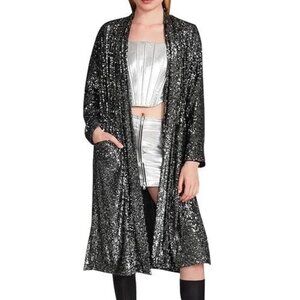 NWT | Steve Madden  Gunmetal Sequin Show Stopper Duster Jacket XS